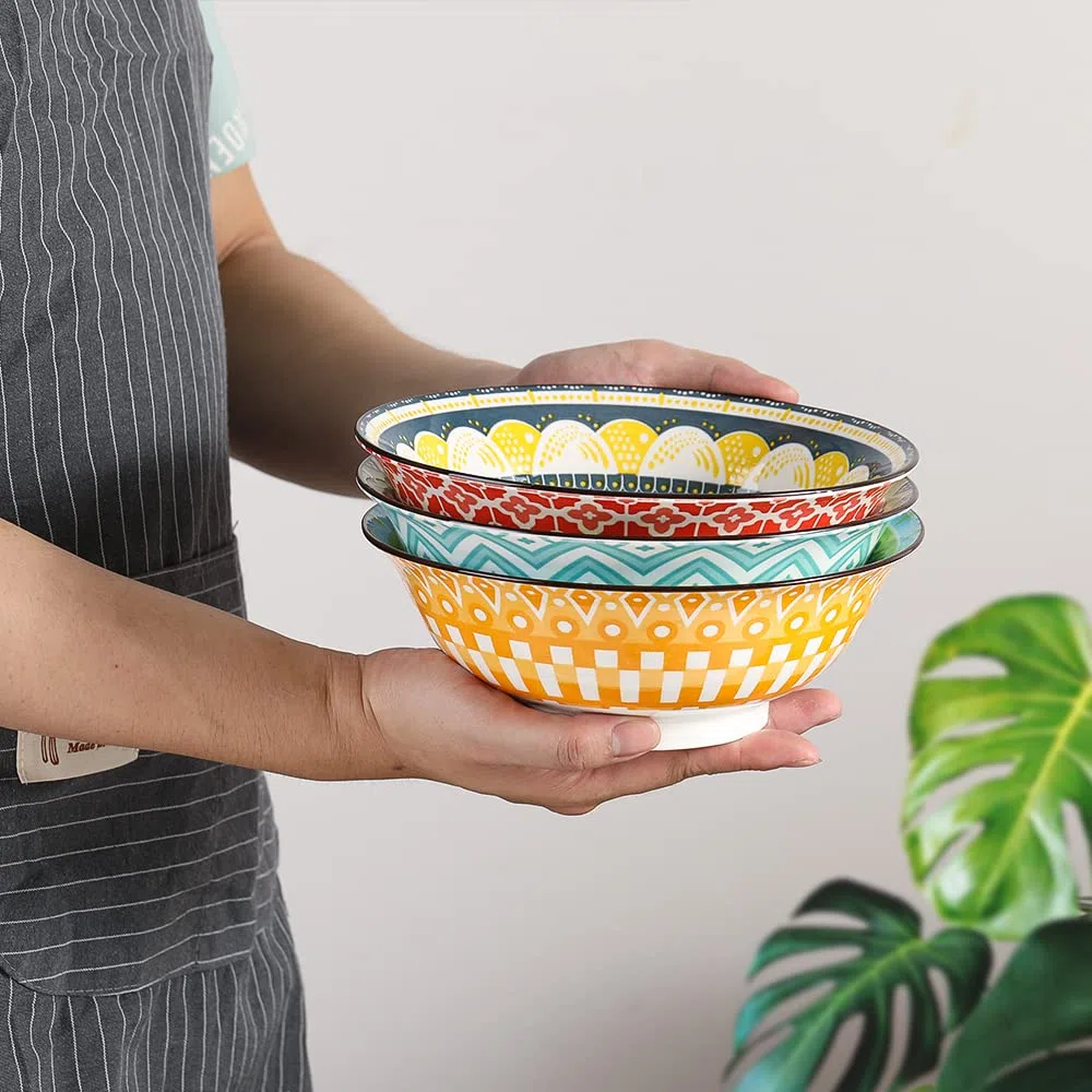 Ciotola Ramen Ciotole Ceramica Cucina - Ramen Bowl Set da 3 Pezzi - Scodelle Zuppa Porcellana 1050 ml - Ciotole Colorate per Insalata | Poke | Cereali | Pasta | Minestra | Macedonia | Noodles - 21 cm