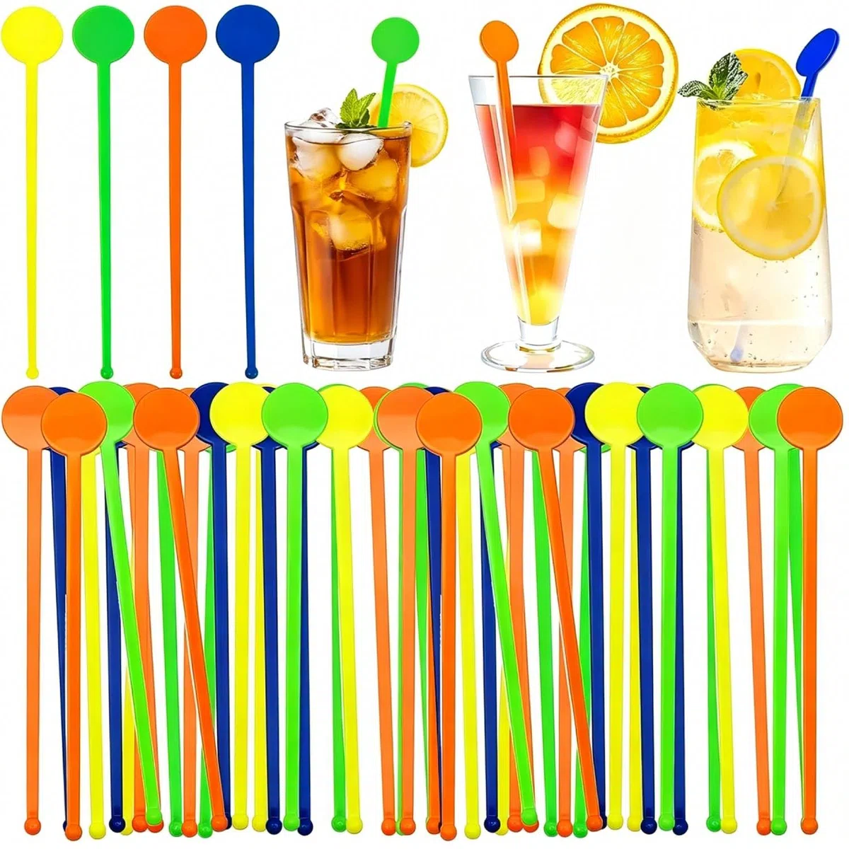 BetterJonny 100 pastiglie da cocktail, riutilizzabili, 18 cm, agitatori da cocktail, agitatori acrilici colorati decorativi per caffè, cocktail, bevande (multicolore)