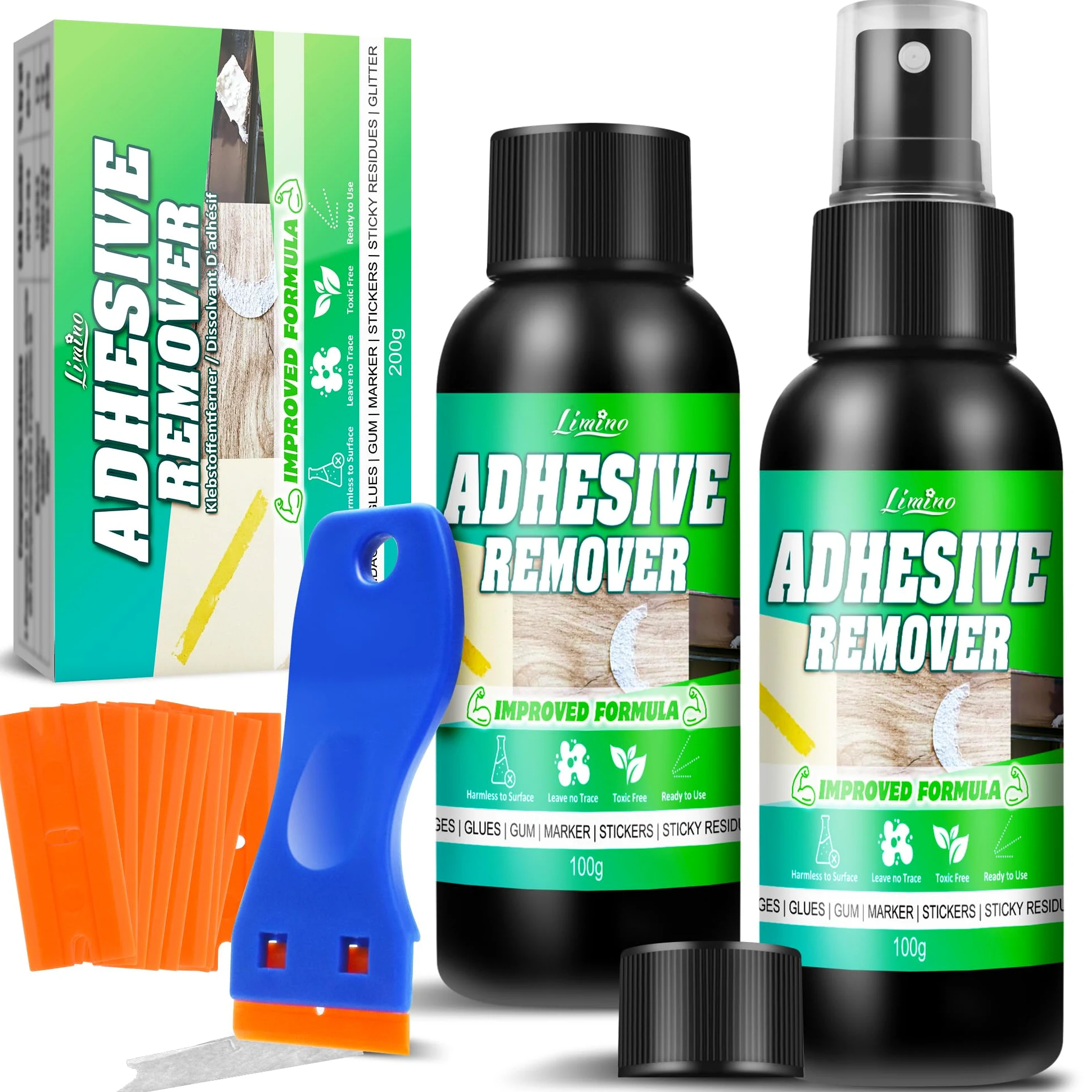 Rimuovi Colla - Aggiornamento Formula Spray Rimuovi-Colla con Strumento, per Adesivi su Auto, Finestre, Pareti, Smacchiatore per Residui di Colla, Etichette, Nastro Adesivo, Gomma, Adesivi, Cera