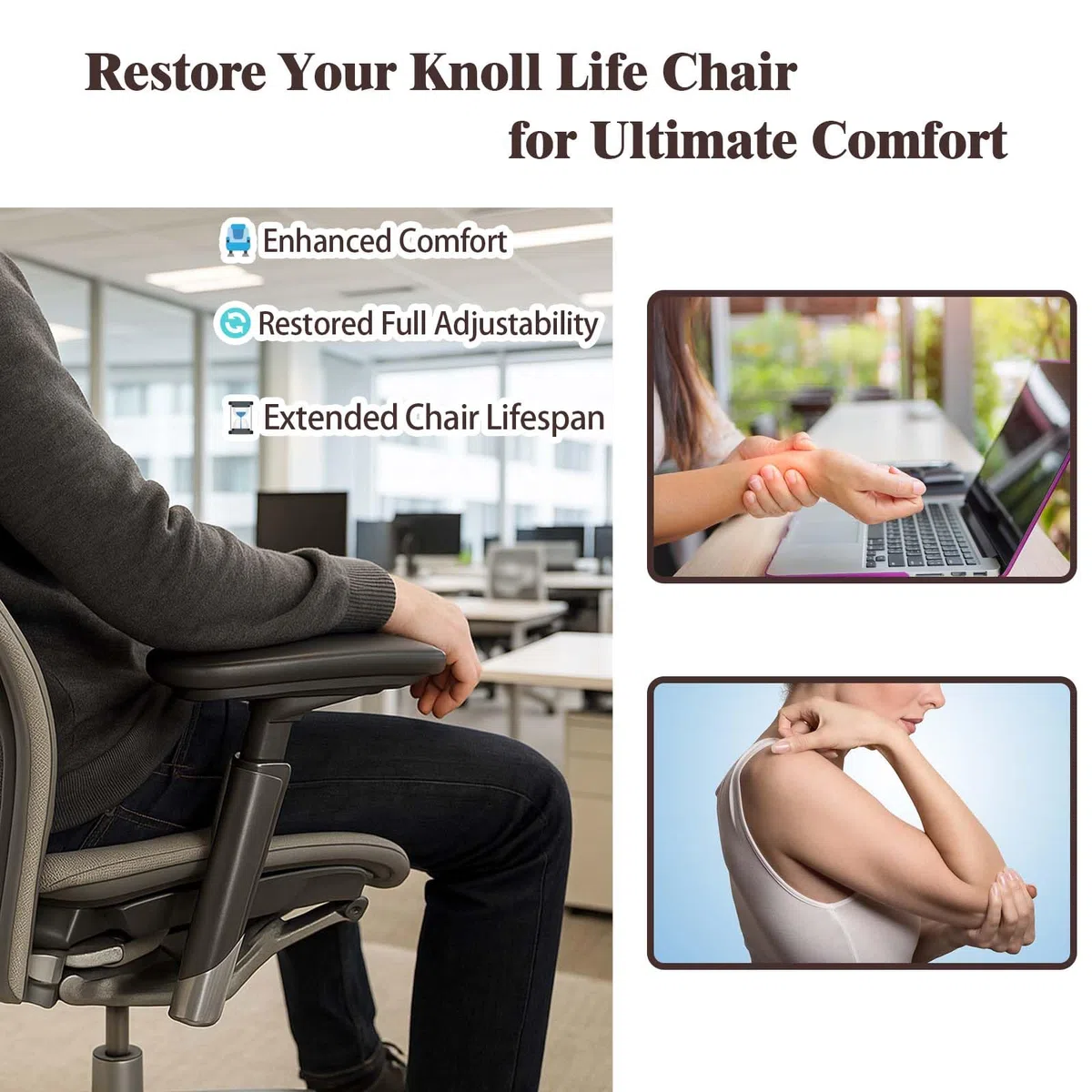 Braccioli ad alte prestazioni per sedie da ufficio Knoll Life – Braccioli di ricambio con viti per migliorare comfort e supporto per spazi di lavoro