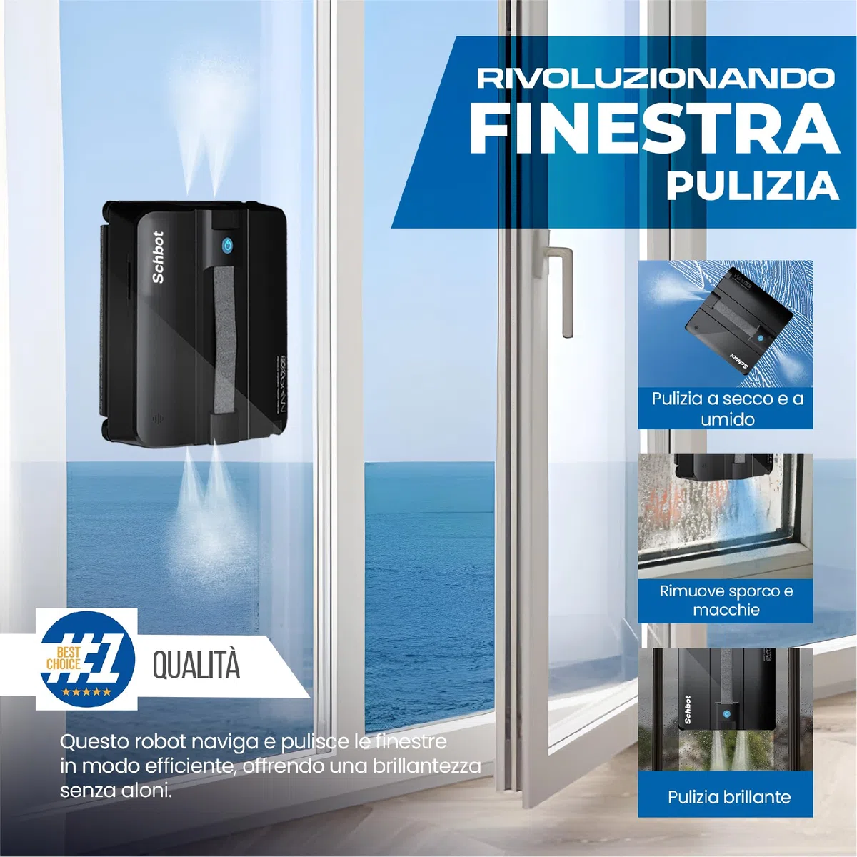 Wind X3 robot lavavetri finestre con Spray Automatico - lava vetri finestre elettrico Anticaduta per Specchi e Superfici Lisce, lavavetri elettrico Efficace Senza Lasciare Tracce