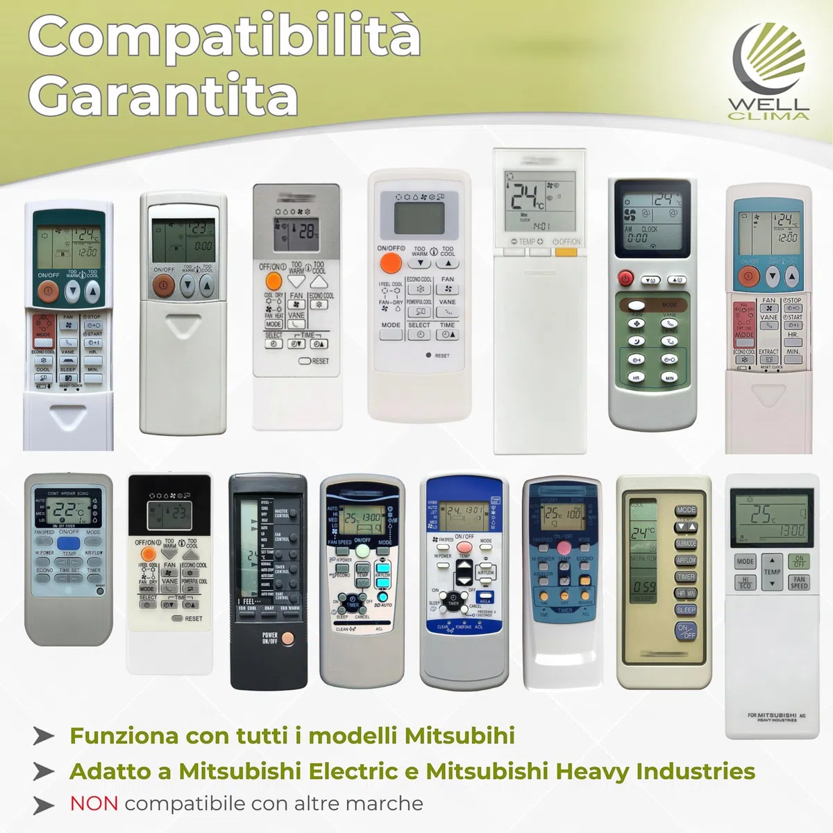 Wellclima WEC-MI1 Telecomando Universale per Condizionatori Mitsubishi, Pronto all'Uso in Secondi, Compatibile con Pompa di Calore e Inverter, Compatibilità Garantita ASIN