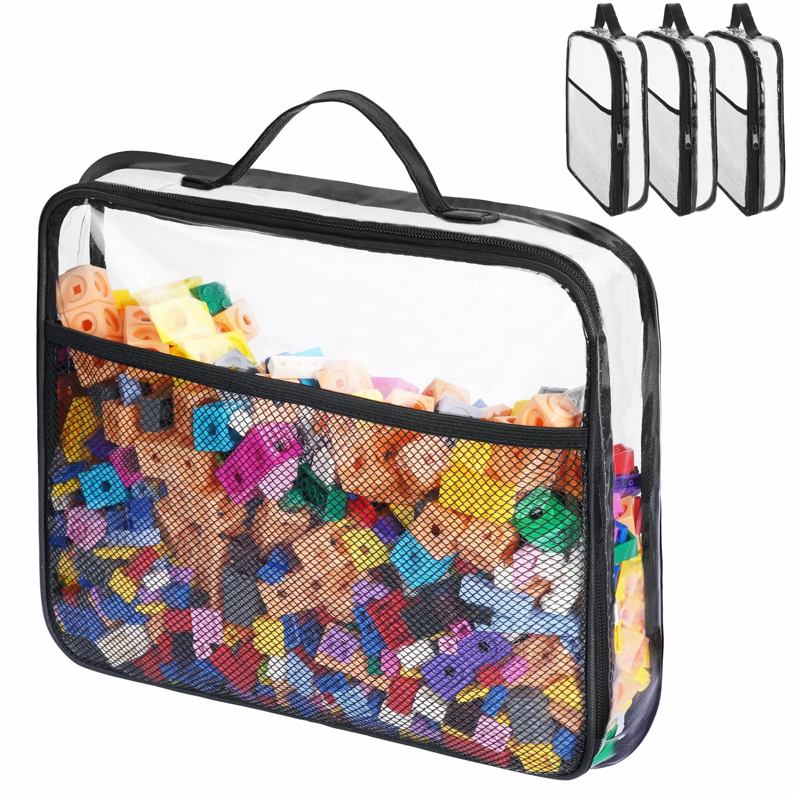 HOTUT Confezione da 4 Sacchetti per Giocattoli in PVC Trasparente con Cerniera, Articoli da Toeletta, Impermeabili, per Bambini, con Cerniera, Sacchetti per Organizzare i Giocattoli per Blocchi