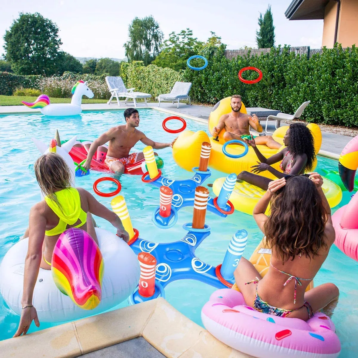 Giochi Gonfiabili per Piscina, Set Giocattoli Gonfiabili Piscina, Gonfiabile Lancio Anelli Gioco, Anelli Gonfiabili, Gioco del Lancio Dell'anello, per Bambini, Adul