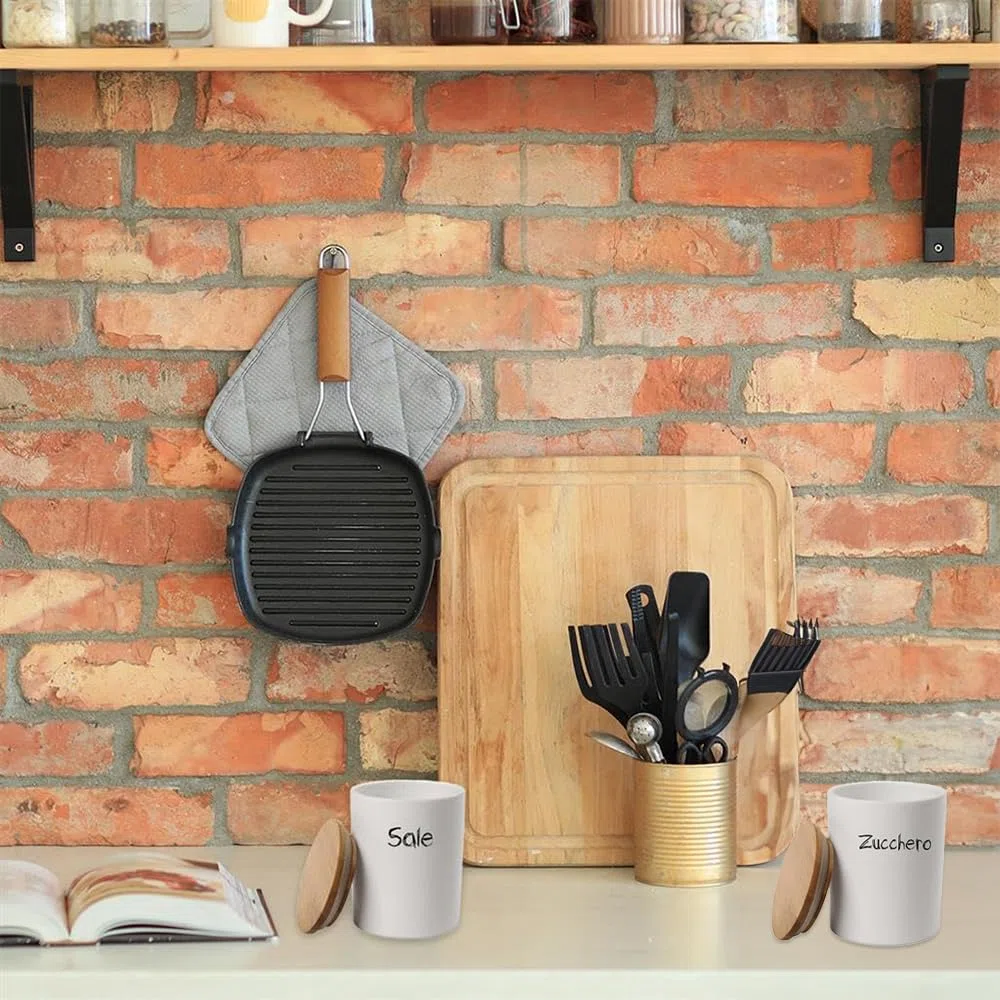Maury's Set Barattoli in Ceramica con Top in Legno 10x13cm: Sale e Zucchero (Tondo Bianco -2 Pz)