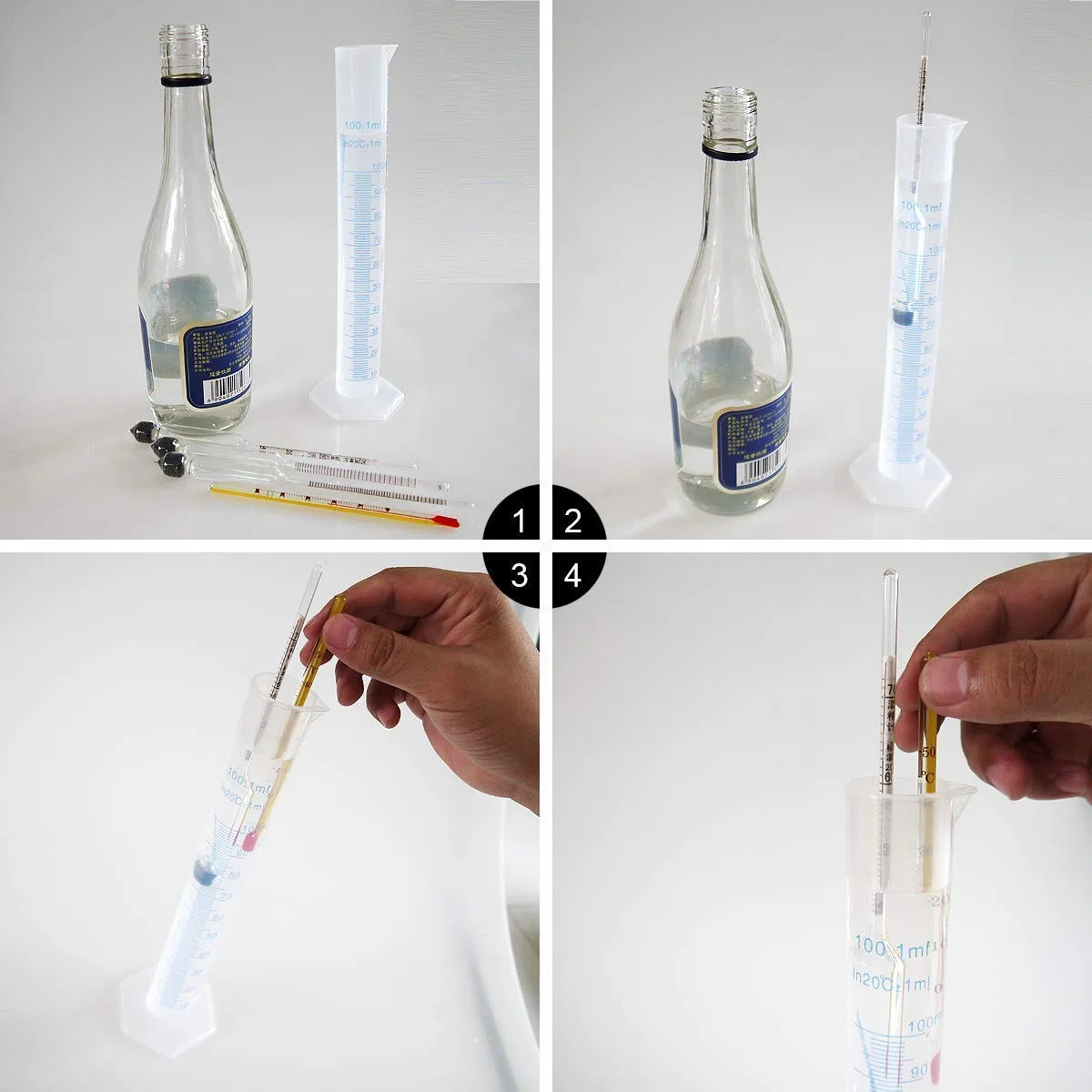 alcol tester, 3 pezzi, alcolometro, misura il contenuto alcolico 0 - 100 Vol%, alcol - vinometro + termometro per tutte i liquori, distillati, whisky, brandy, vodka, ecc