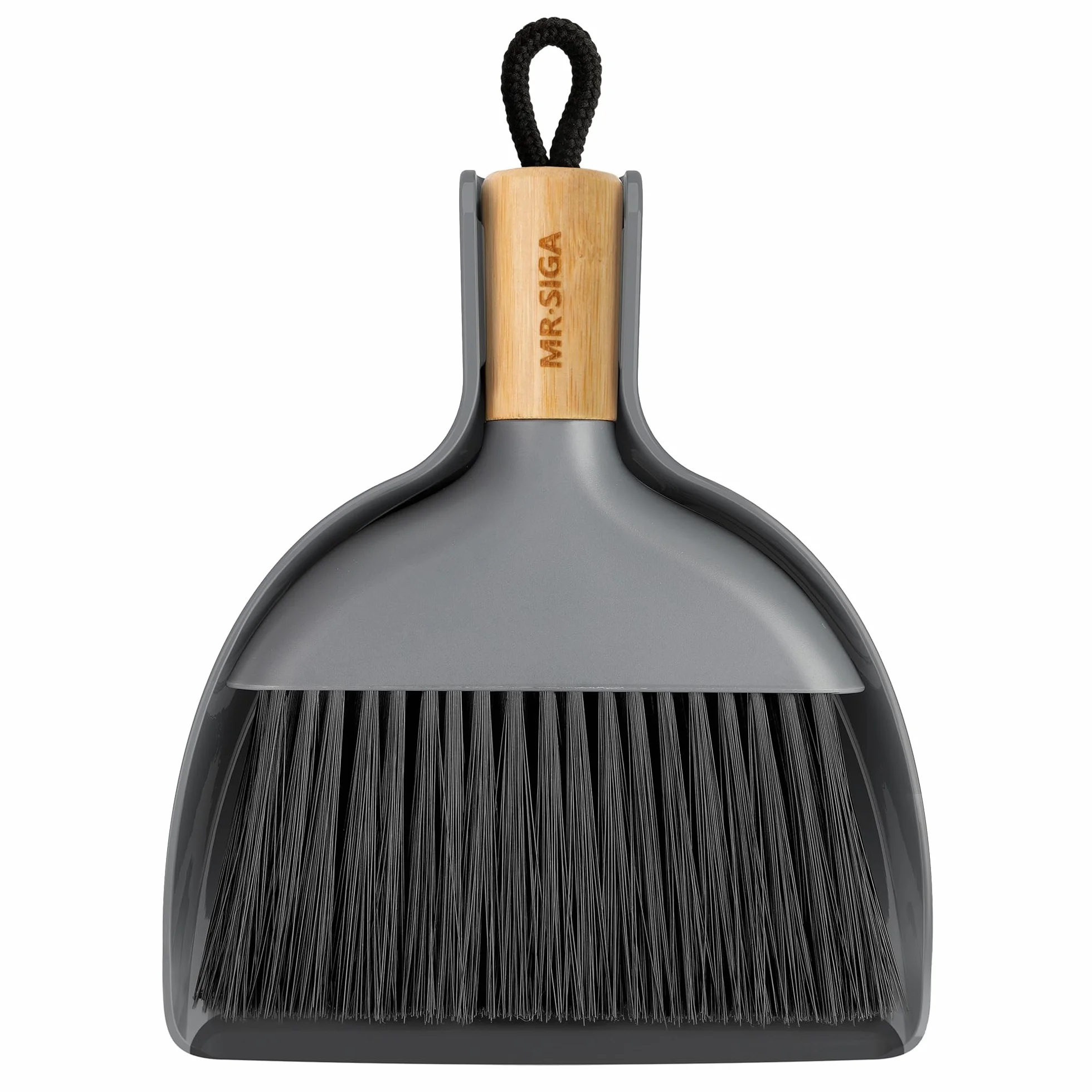 MR.SIGA Mini set paletta e spazzola, spazzola e paletta portatile per la pulizia con manico in bambù, grigio, 1 set