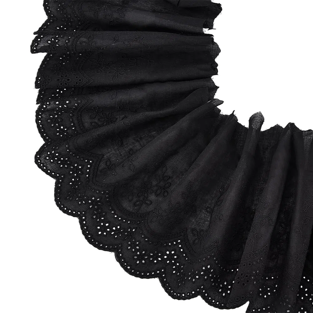 BENECREAT 4.6m di Pizzo con Occhielli In Cotone Nero, Pizzo Smerlato Ricamato Largo 20cm per Cucire Abiti, Borse, Vestiti, Animali Domestici, Decorazioni