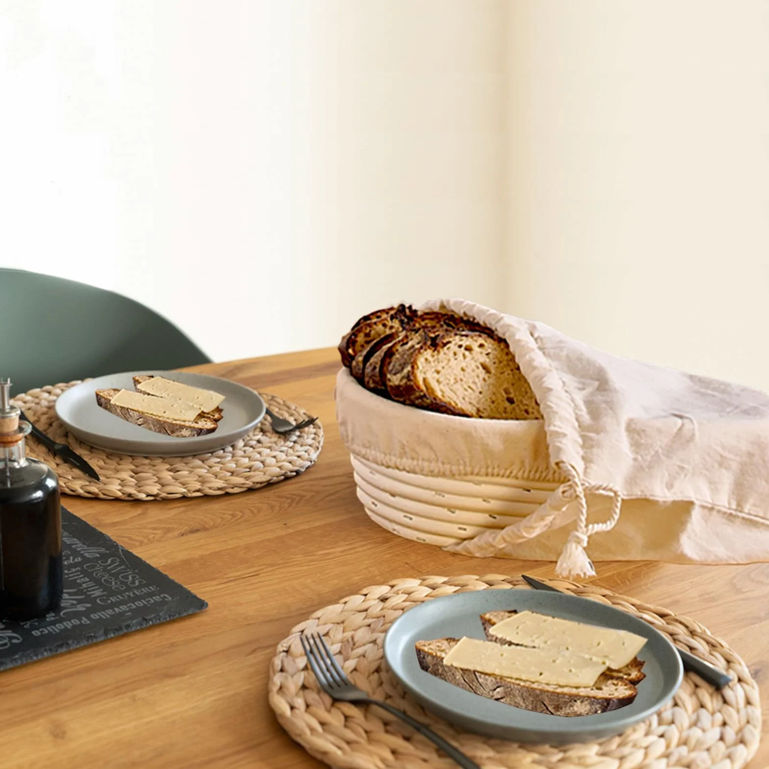 Cestino Lievitazione Pane, 25 cm Set di Cestini per la Fermentazione da 1 kg, Set con Spazzola, Coltello da Pane, Panno di Lino