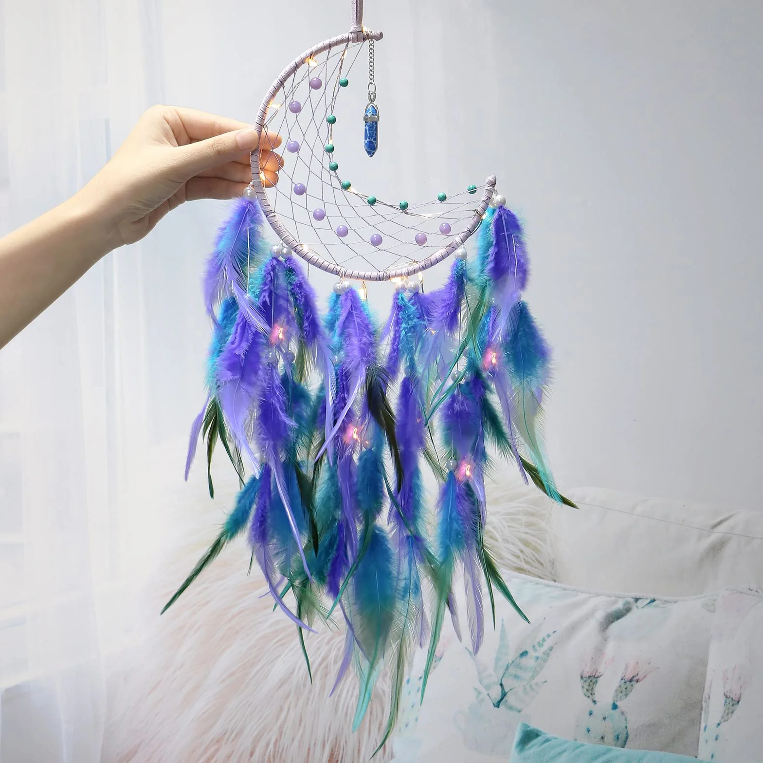 Dremisland Acchiappasogni con Luci Fatate Pipistrello Rosa Dream Catcher per Bambini Asilo Fatto a Mano Appeso a Parete Ornamento Festival Decorazione da Parete