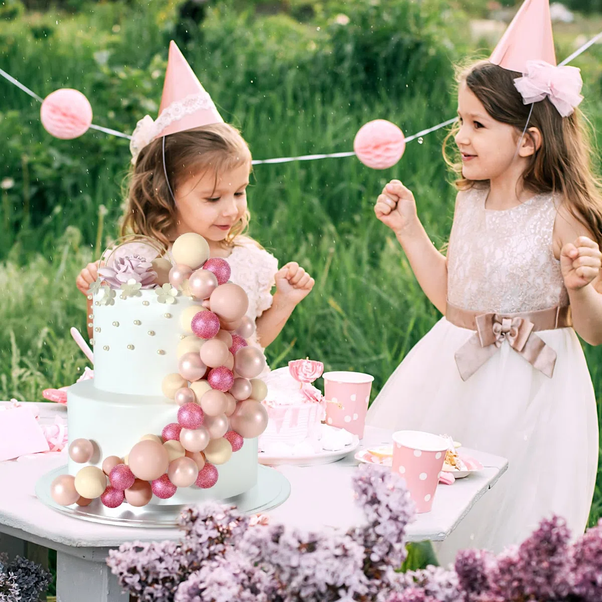 48 Pz Palline Cake Topper Decorazioni Schiuma Cupcake Topper Palline Decorazioni per Torta Compleanno per Feste di Compleanno Anniversario (Rosa Glitter, Oro Rosa, Marrone Chiaro, Albicocca)