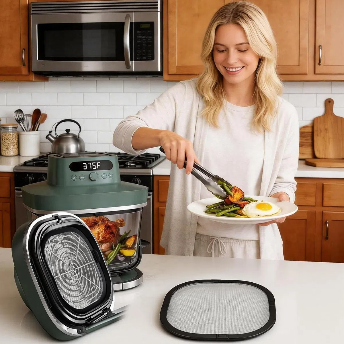 3 Pezzi Stampi Silicone e Griglia Anti Proiezione Magnetica in Acciaio Inox per Ninja CRISPi Friggitrice ad aria AS101EU, Air Fryer Accessori per Ninja Air Fryer AS101EU (1)