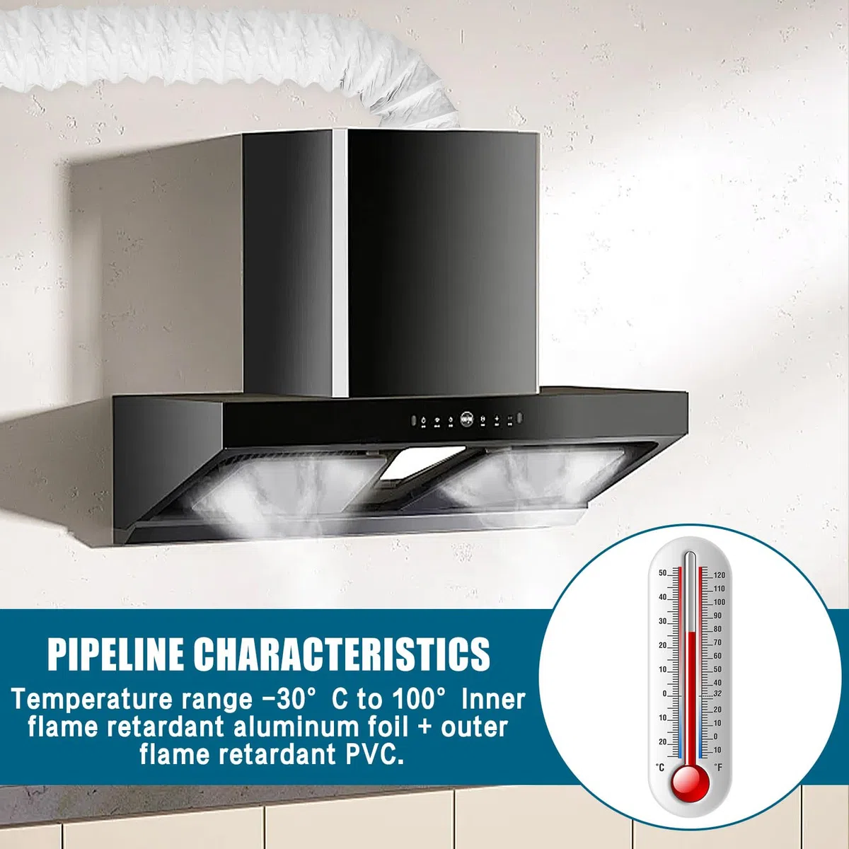 Tubo per aria condizionata, 3m tubo di ventilazione da 100 mm, tubi di scarico, resistente al calore, resistente alla corrosione, per Impianti di Climatizzazione, Asciugatrici, Cappe Aspiranti