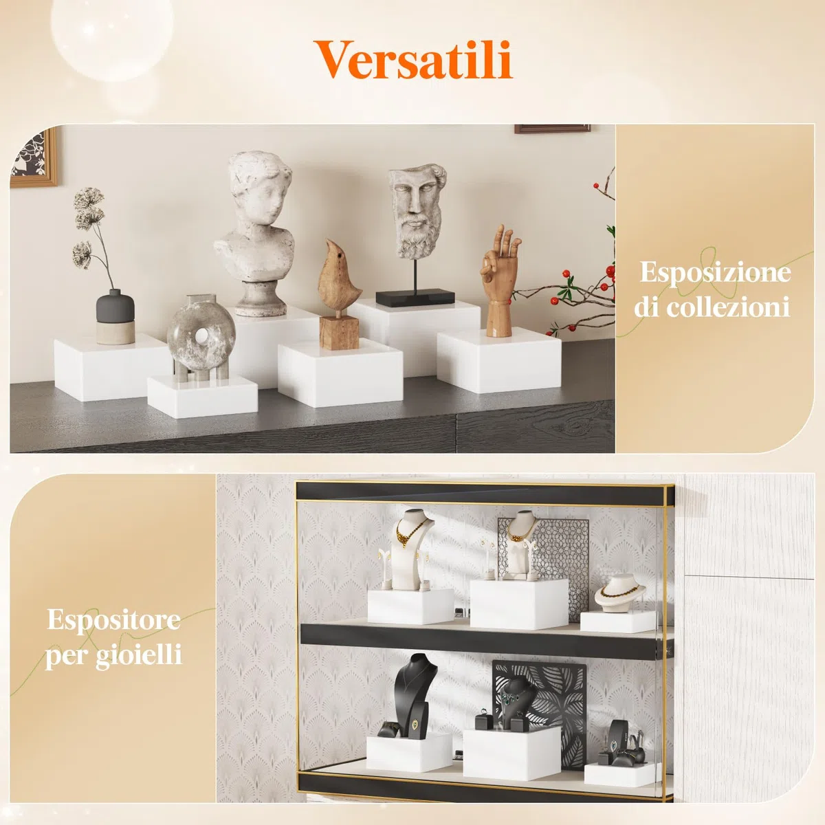 Lifewit Espositore da Buffet per Aperitivo, Supporti in Plastica per Torte, Dessert, Oggetti da Collezione, Gioielli, Supporto Cubico Annidabile, Bianco, Set di 6 (20/18/15 cm)