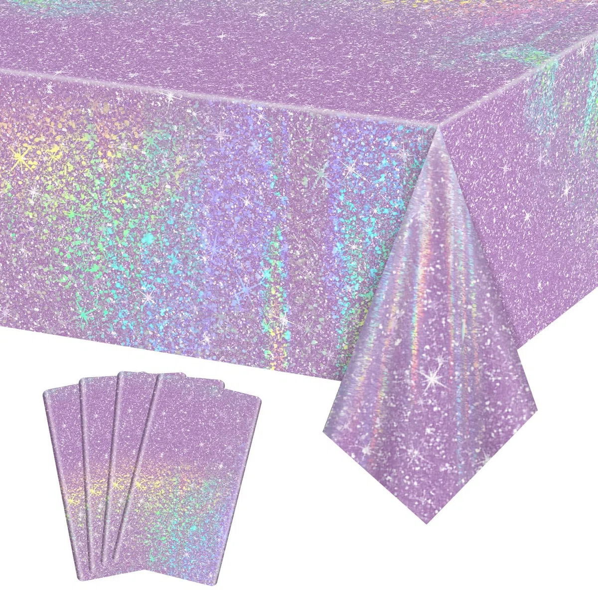 4 pezzi copritavolo laser viola, tovaglia viola rettangolare lucida per decorazioni di festa iridescenti Forniture per feste nuziali, 130 x 220 cm
