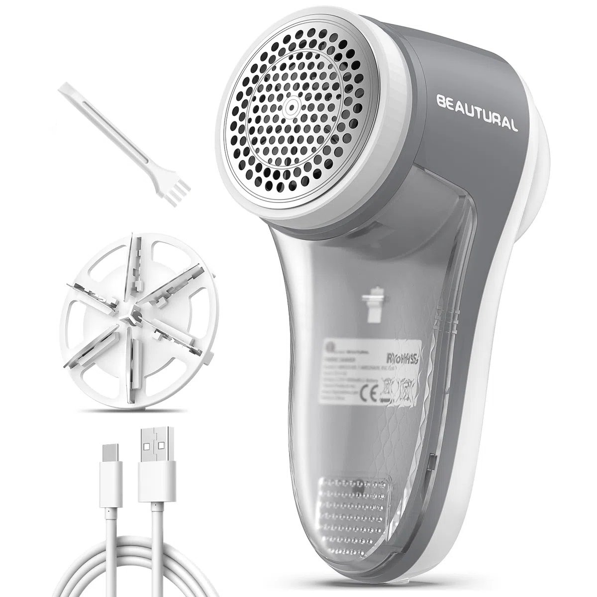 BEAUTURAL Leva Pelucchi Elettronico, Levapelucchi Ricaricabile tramite USB-C, con 6 Lame, Rimuove Pelucchi, Pallini e Pilling da Indumenti, Maglioni e Tessuti d’Arredo