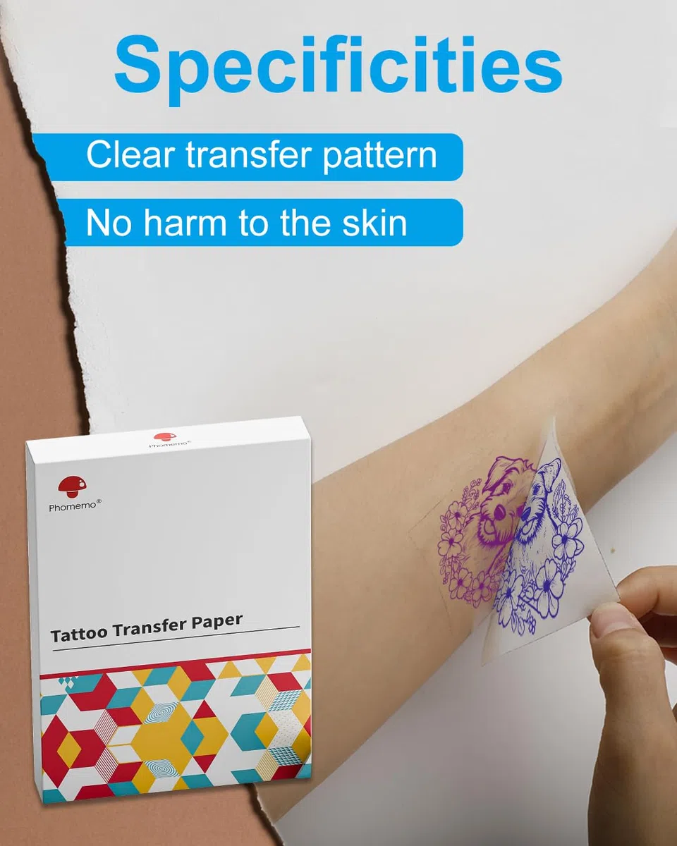 Phomemo Carta di Trasferimento per Tatuaggi, 50 Fogli di Carta per Stencil, Formato A4, 210 x 297 mm, per Tatuaggi Temporanei