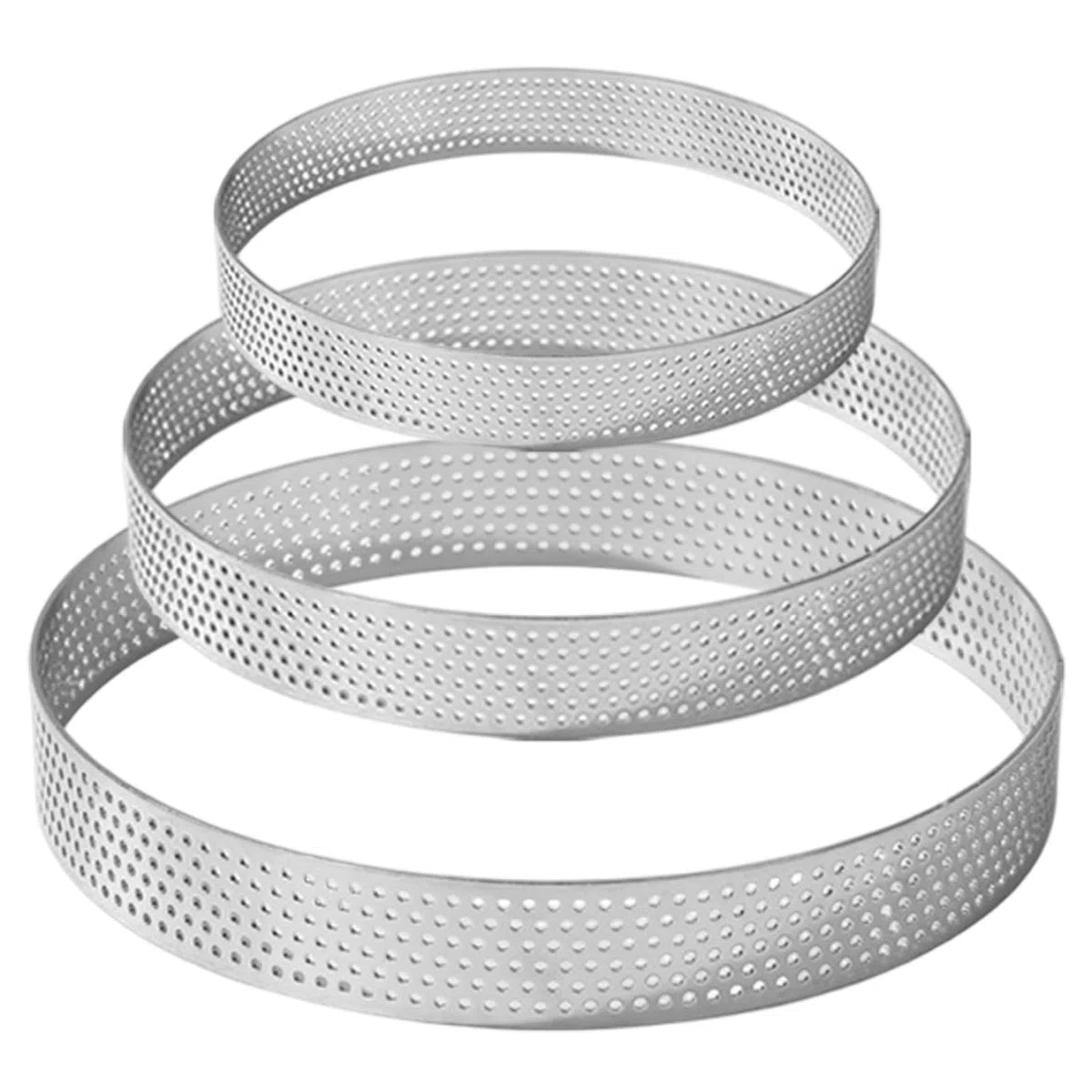 Anelli per crostata 3 Pezzi, Diametro 10/15/20 cm Anelli da Forno in Acciaio Inossidabile microforati, Perforati per crostate, Pasticceria, Torte, pizze, Muffin, Cottura al Forno