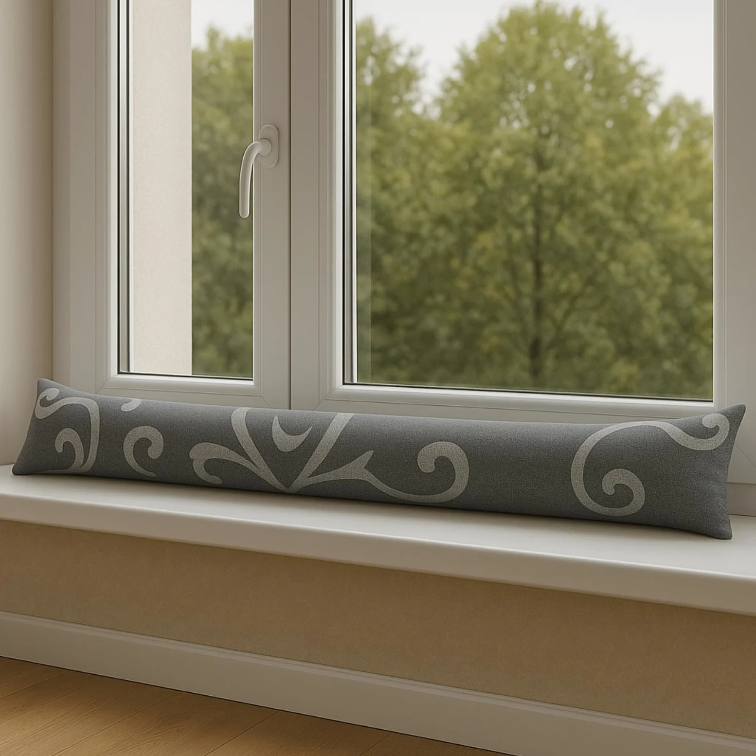 Virsus 4 Paraspifferi con trama DAMASCATO per balconi e finestre, lunghezza 120 cm, 2 Grigi e 2 Beige, paraspiffero sottoporta universale paravento in stoffa tessuto poliestere -697/703