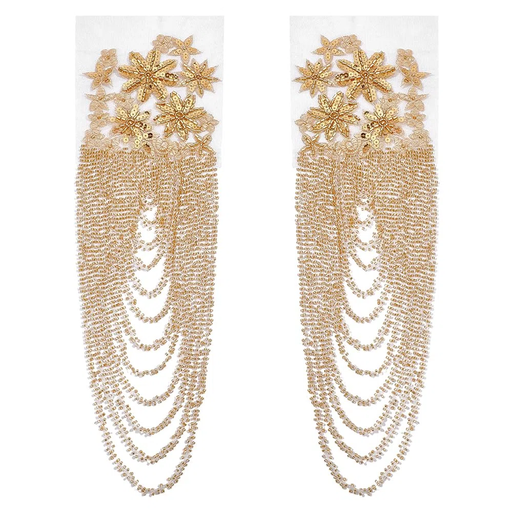 FINGERINSPIRE 1Paio Applique con Strass a Forma di Fiore 3D Fatte a Mano Perline di Cristallo Oro Paillettes Patch Ricamate Spalline con Paillettes per Abito da Sera Costume da Ballo Decorazione