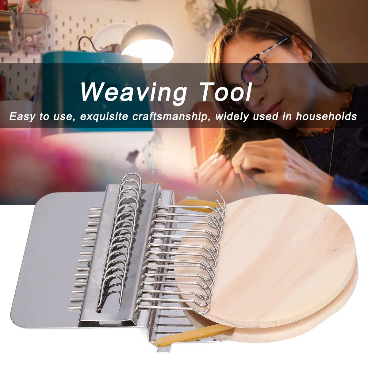 Mini telaio rammendo, strumento intreccio portatile per tessitura, macchina maglieria veloce, 14 hooks acciaio inossidabile, per riparazione vestiti, cappelli, borse, jeans, calzini, arti manuali