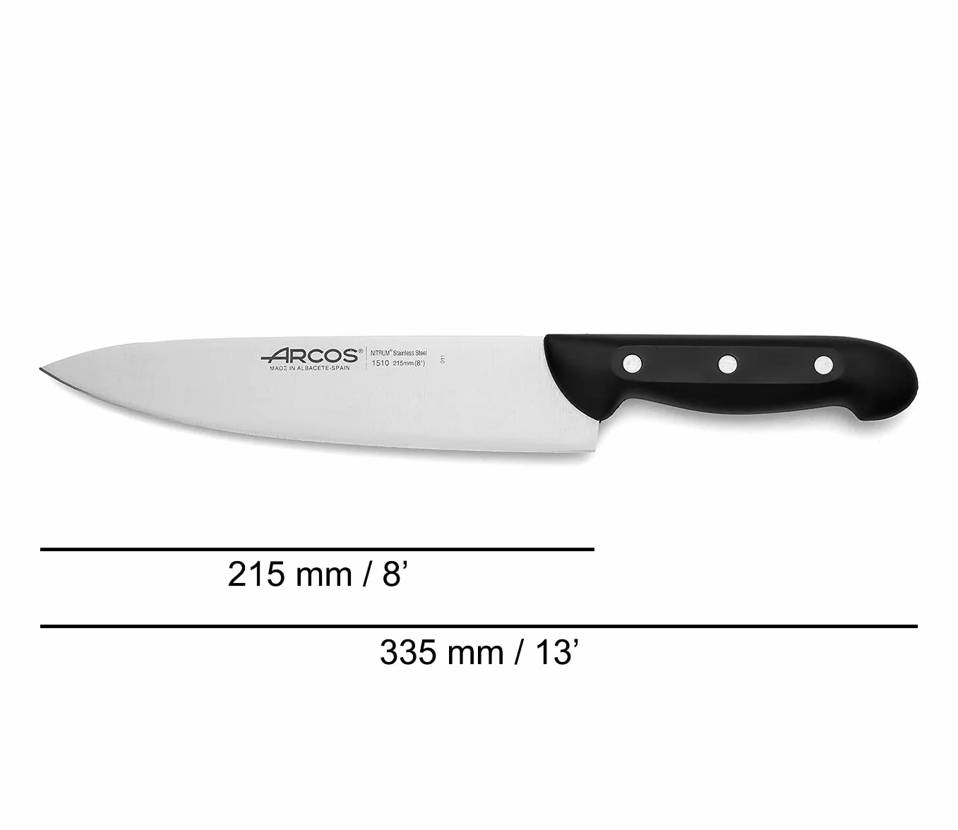 Arcos Coltello Chef Acciaio Inossidabile 220 mm Lama Professionale Multiuso Cucina Manico Ergonomico POM Nero Serie Maitre