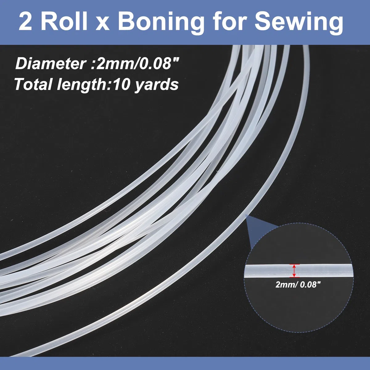 PATIKIL 2mm x 2mm x 10 Iarde Stecche per Cucire, 2 Rotoli Stecche per Corsetti Plastica Pp Corsetto Stecca per Bambole Fatte a Mano, Cappello, Borse, Abiti, Fai da Te, Trasparenti