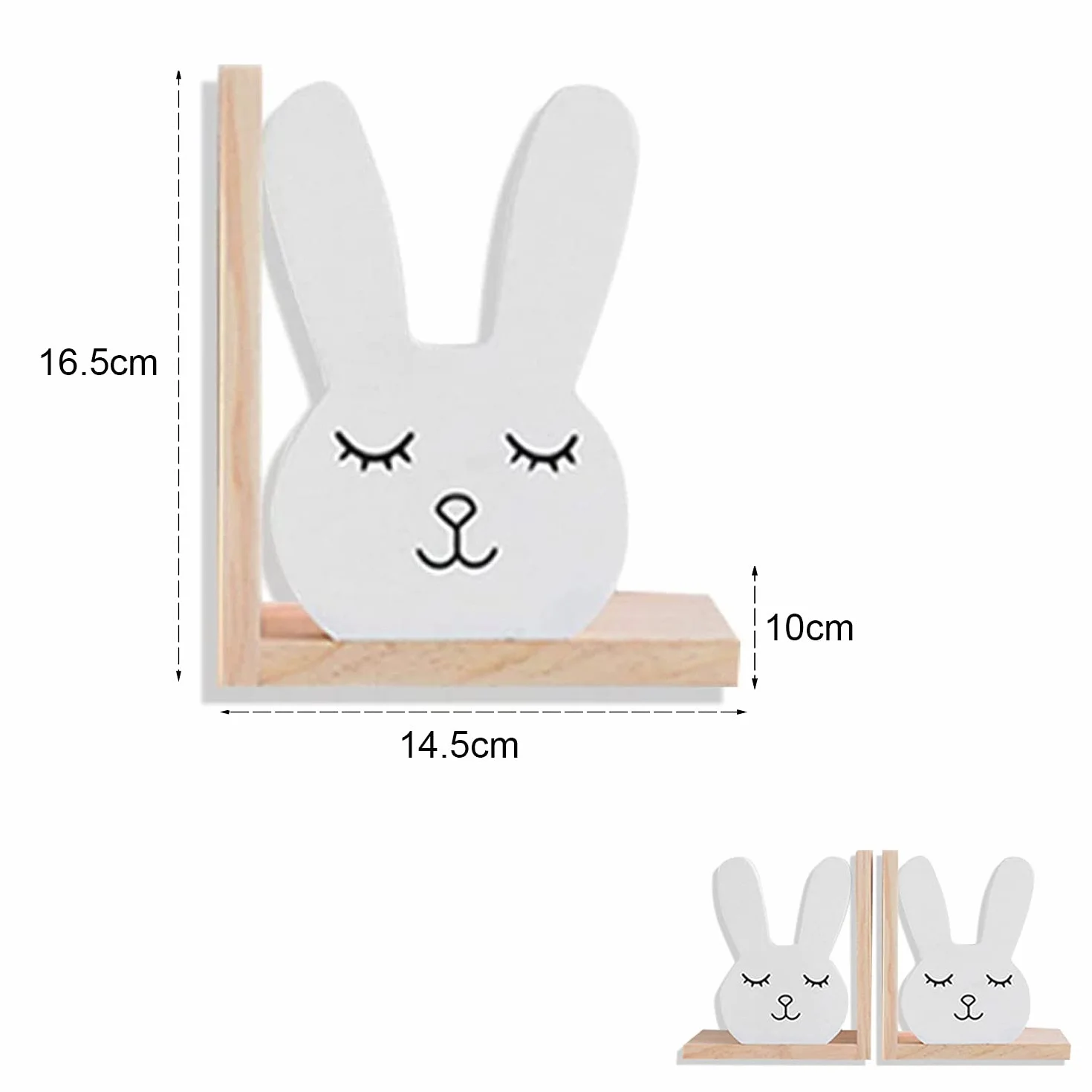 Nacnic 2 fermalibri di legno naturale in stile nordico con disegno di un simpatico coniglietto. Reggilibri funzionali e decorativi per la cameretta dei bambini.