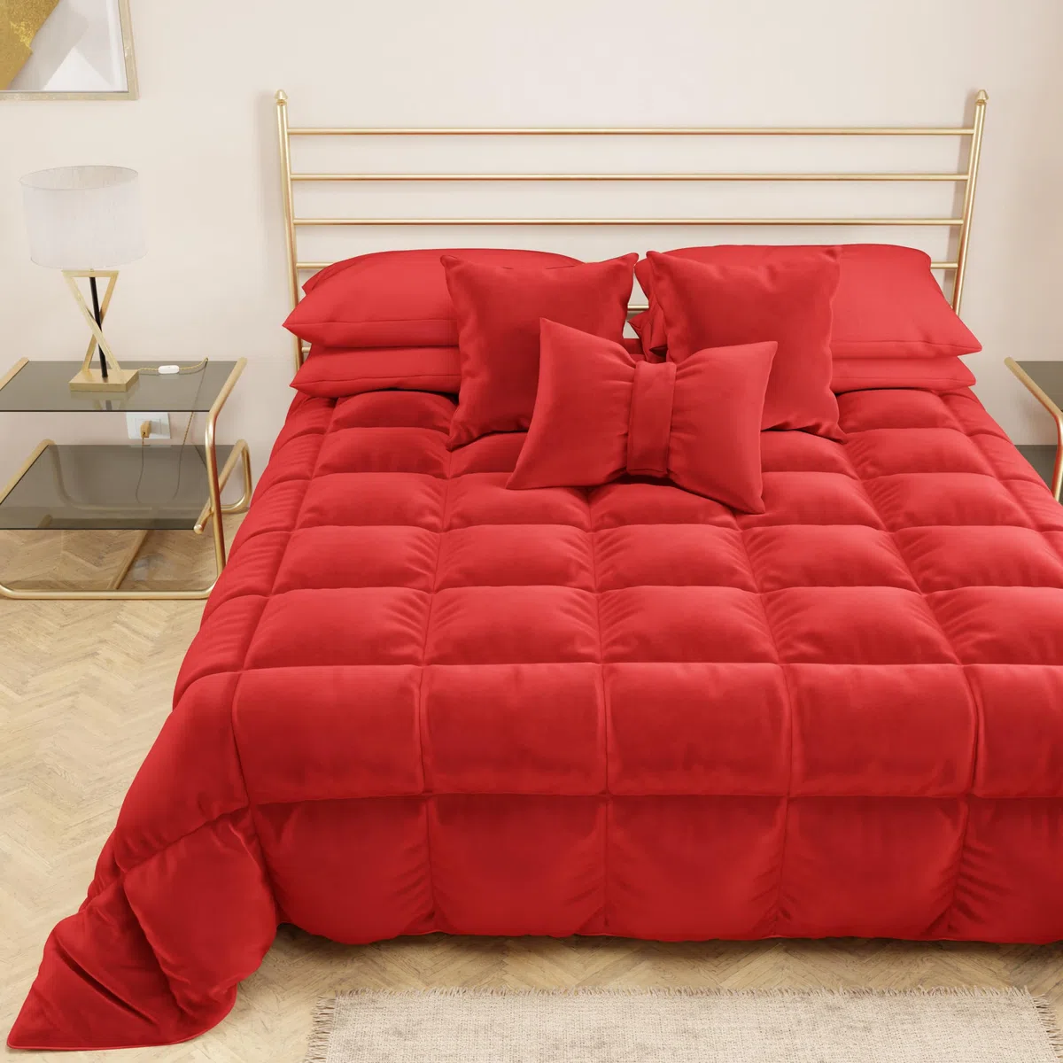 PETTI Artigiani Italiani - Trapunta in Morbido e Caldo Velluto 350 g/m², Piumone Matrimoniale, Double Face, Trapunta Matrimoniale: 260x270 cm, Rosso, 100% Made in Italy