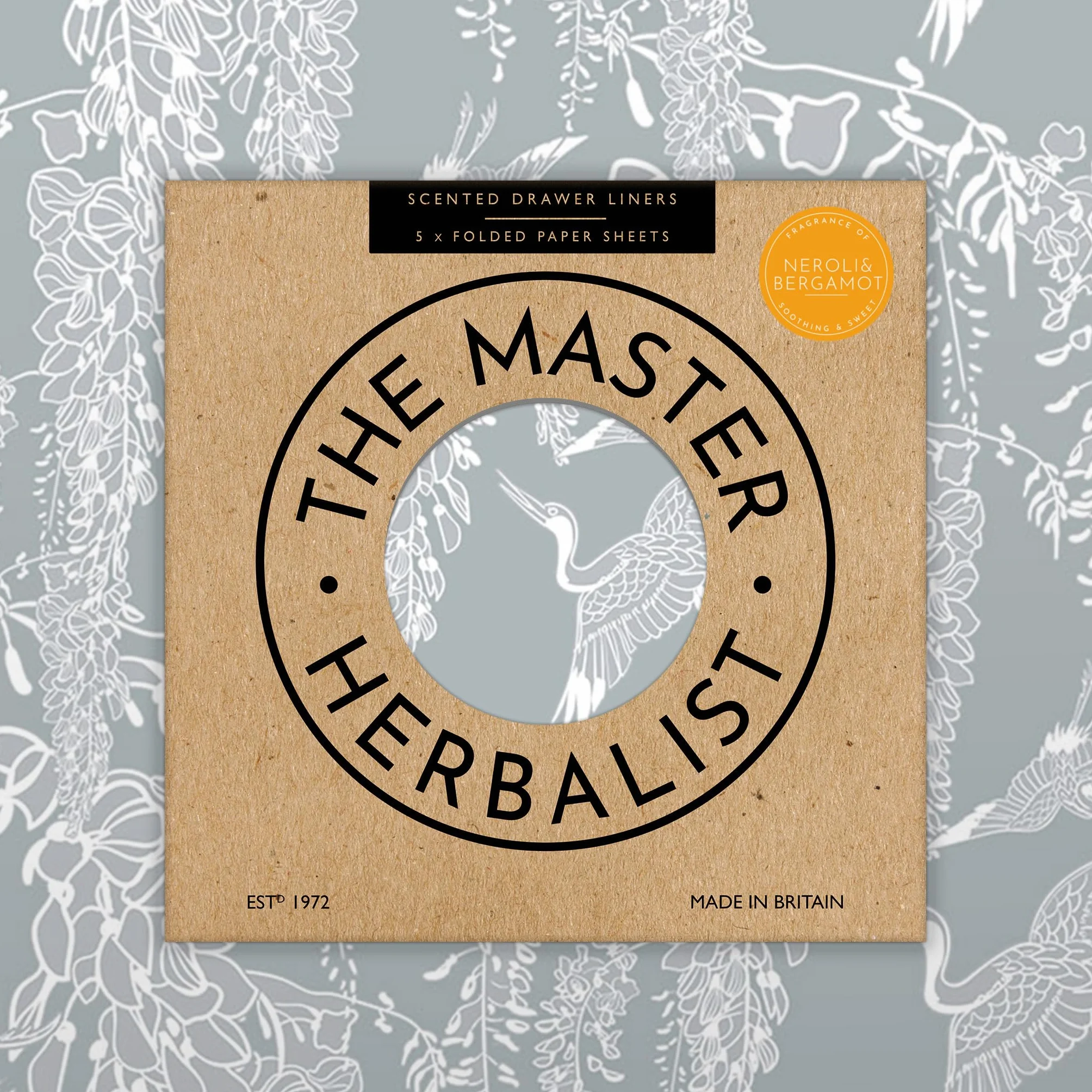 The Master Herbalist Fodere Profumate per Cassetti con Design Classico Airone (Piegate) | Confezione da 5 Fogli | Contiene Oli Essenziali | Prodotto nel Regno Unito (Lavanda & Olio Di Neem)