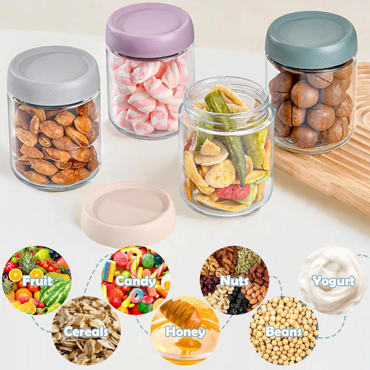 6 Pezzi Barattoli Vetro con Coperchio, 350/500 ml Riutilizzabili Overnight Oats Jar con Coperchi Vite, Barattolo Cucina per Avena Miele Frutta Spezie Marmellata Insalata Yogurt, Mason Jar