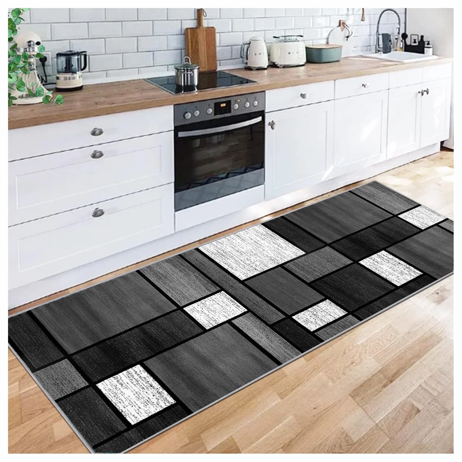 Moderno Geometrico Tappeto Passatoia Cucina 2.5 Metri Antiscivolo Lavabile Grigio nero Tappetino Runner Tappeti Runner per Salotto Corridoio Ingresso, Larghezza 40-140cm,80X250CM