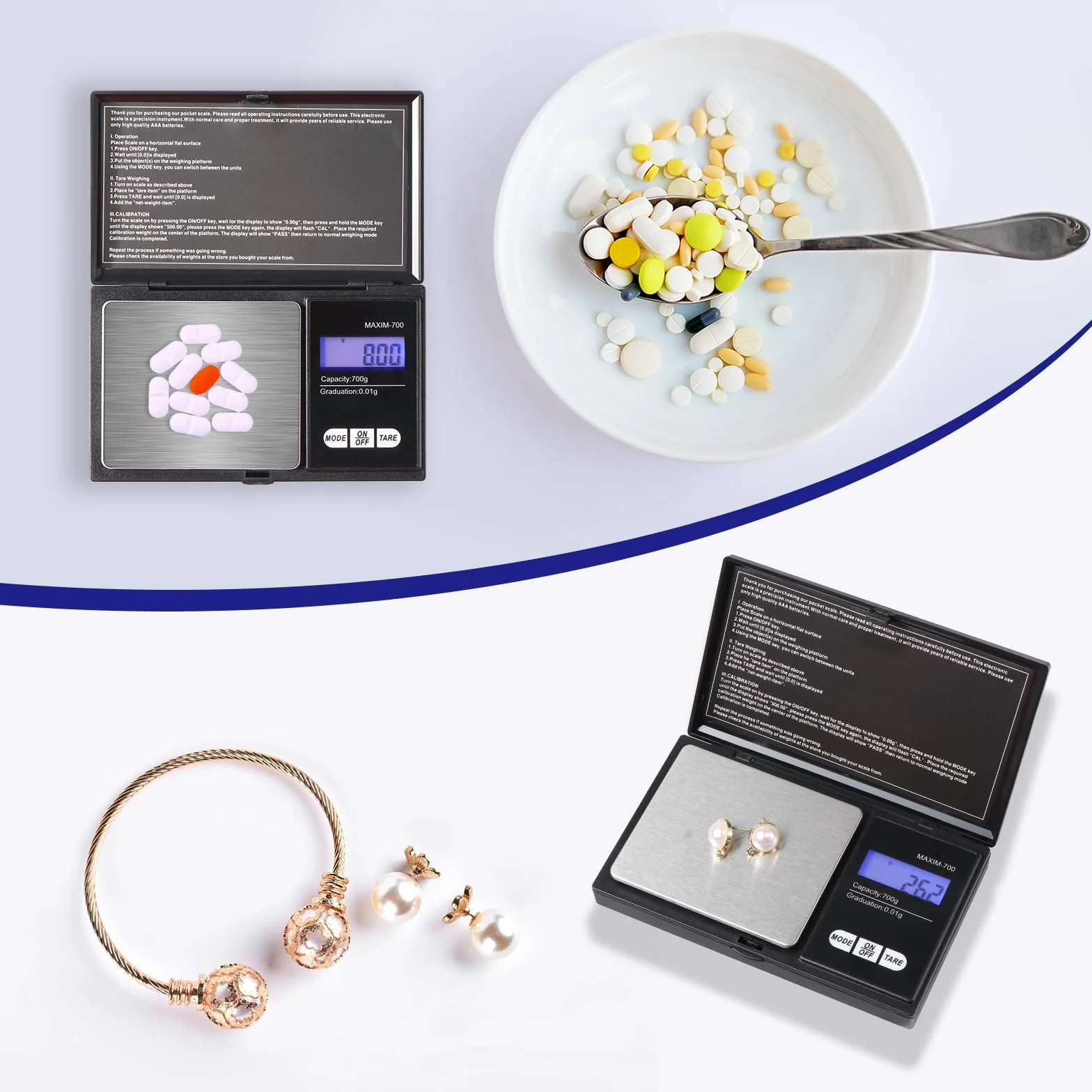 Vinabo Bilancia Precisione 700g/0.01g, Portatile Bilancino per Gioielli, Bilancia di Precisione 0.01g,Digital Pro Pocket, con Display LCD e 7 Unità, Funzione Tara, per Cucina Cucinare, Caffè, Farmaci