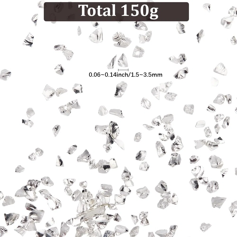 SUNNYCLUE 1 Scatola da 150g di Glitter in Vetro Frantumato Argento Cristalli Rotti Decorazioni Irregolari e Grosse Granelli Metallici Piccoli Pezzi Scaglie per Nail Art riempire per Vasi Epossi