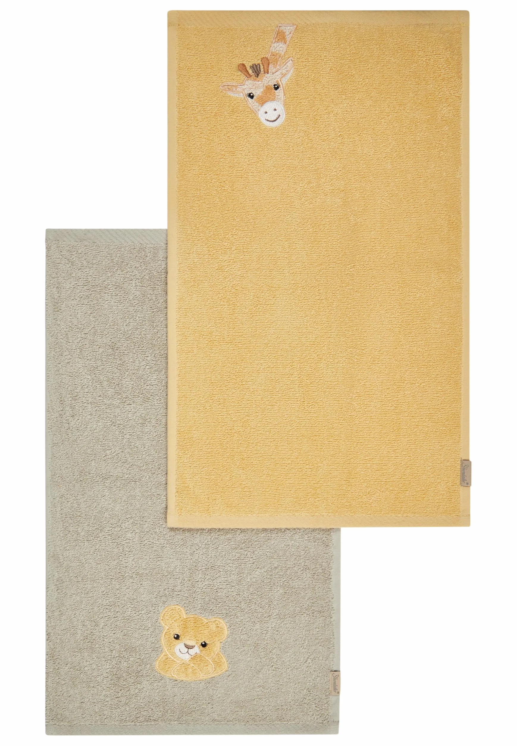 Sterntaler Asciugamano per bambini, confezione doppia, giraffa e leone, 50 x 30 cm, asciugamano in cotone assorbente con bellissimi bordi intrecciati, graziose applicazioni per neonati e bambini