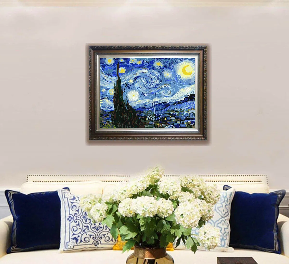 liziciti Kit per dipingere con i numeri, per adulti e principianti, dipinti famosi di Van Gogh, fai da te, pittura a olio acrilica, 40,6 x 50,8 cm (senza cornice, notte stellata)