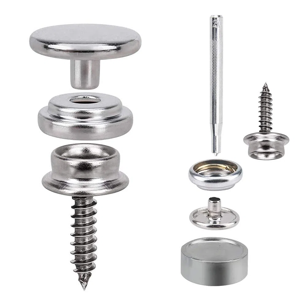 MMOBIEL Kit Bottoni a Pressione da 153 Pezzi Dispositivi di Chiusura a Pressione con Vite per Forti Sollecitazioni Marina 3/8 Pollice, 5/8 Incavo Compreso Strumento per Bottoni