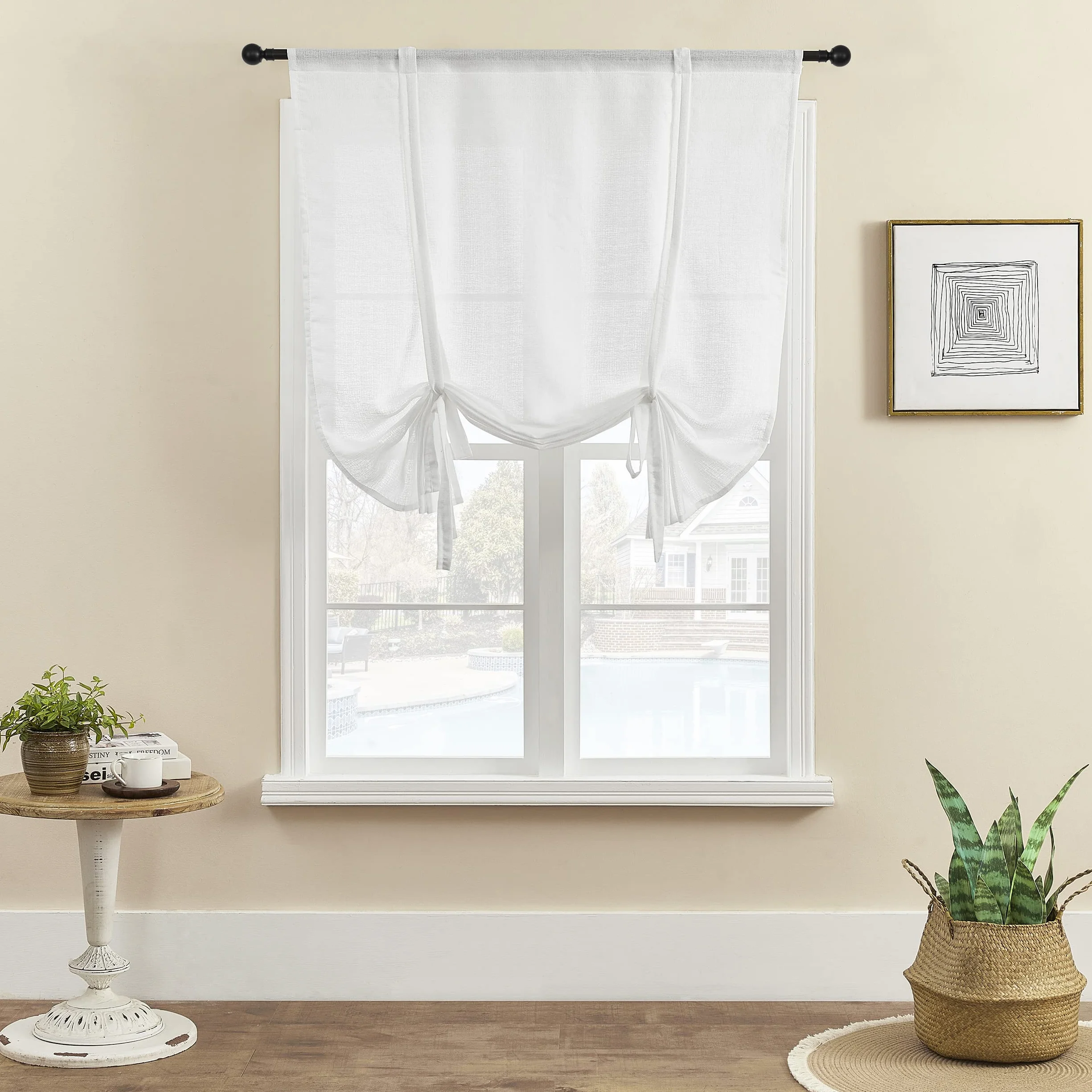 Tenda a pacchetto a 1 pannello, con legatura, spessa, tinta unita, con tasche per asta, per cucina, camera da letto, bagno, lavanderia, decorazione per finestra, 100x140cm, Bianco