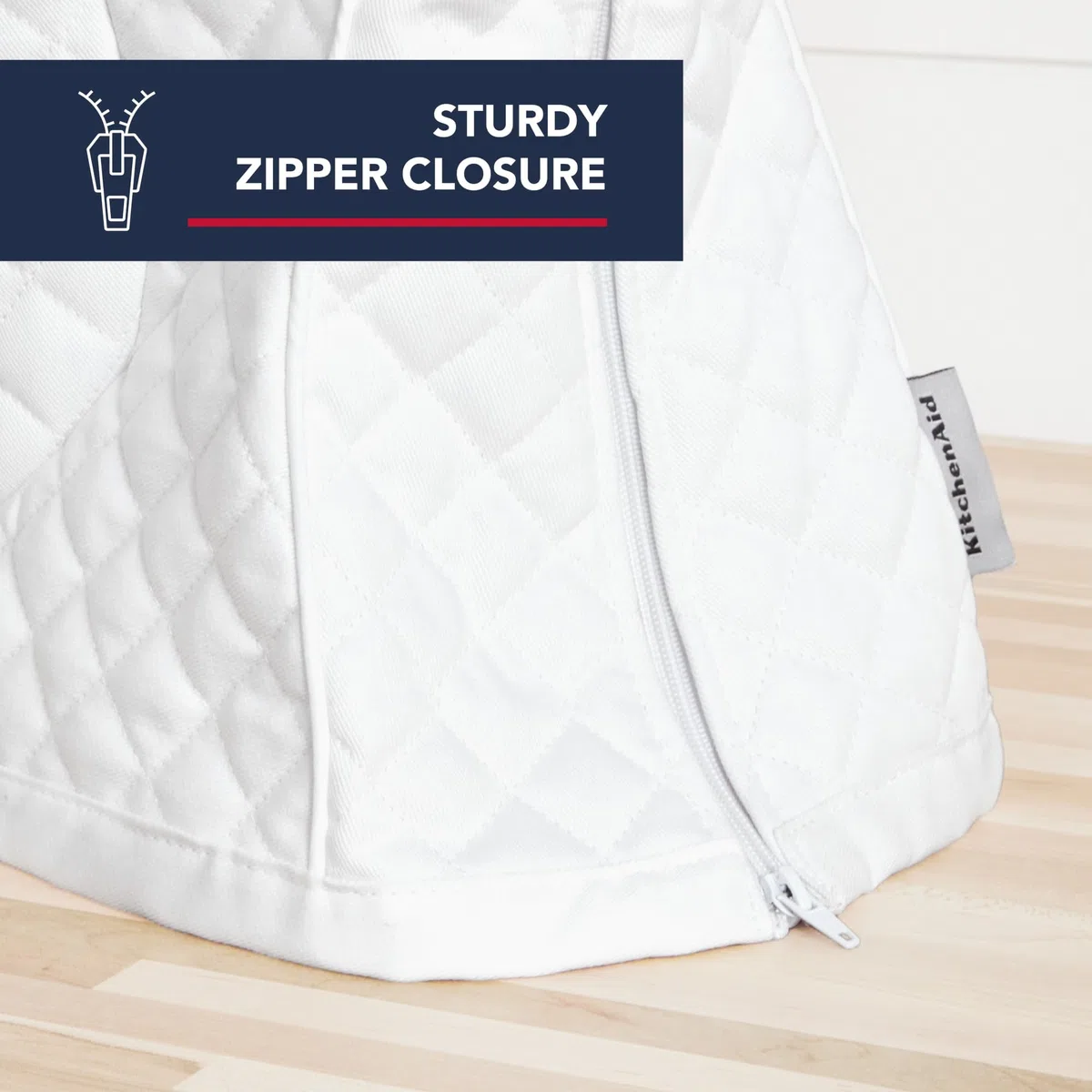 KITCHENAID Fitted Tilt-Head Stand Mixer Cover with Storage Pocket, Quilted 100% Cotton,14.4"x18"x10", White