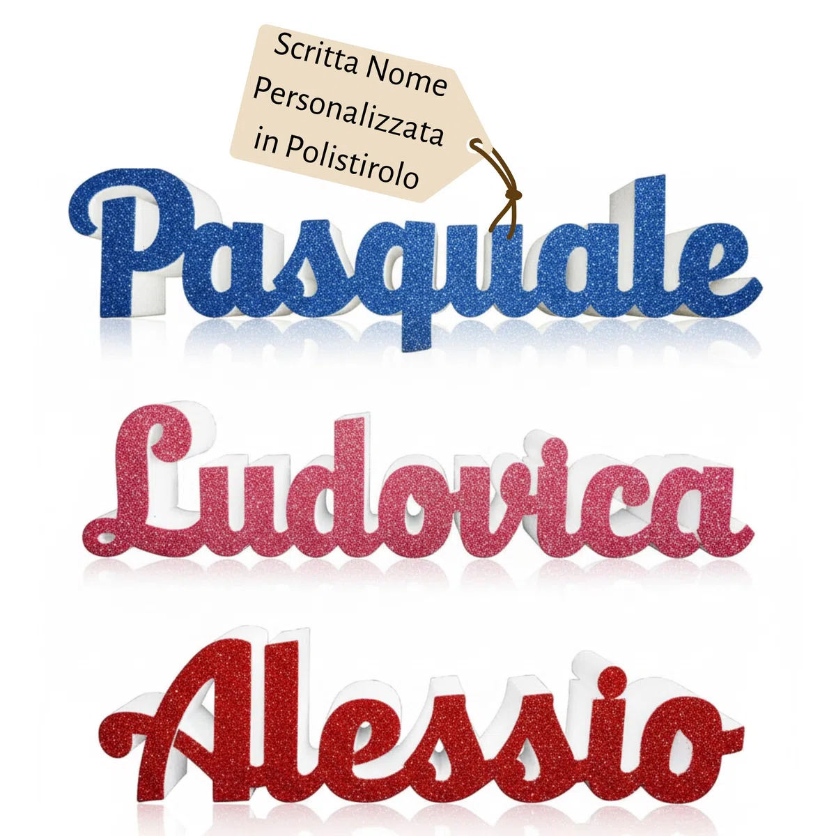 Scritta Nome Personalizzabile in Polistirolo Glitterata 55x15x5 cm Decorazione Made in Italy Ideale per Feste,Matrimonio,Battesimo,Comunione,Idee Regalo Personalizzabili