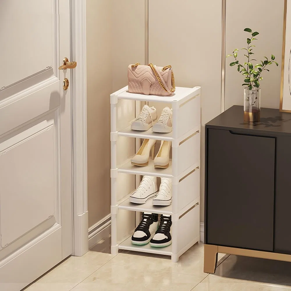 Scarpiera Bianca Stretta 5 Livelli, Scaffali Portascarpe Salvaspazio Ingresso Slim, 1 Livello per 1 Paia di Scarpe, Organizzatori Porta Scarpe per Corridoio, Camera da Letto, Soggiorno