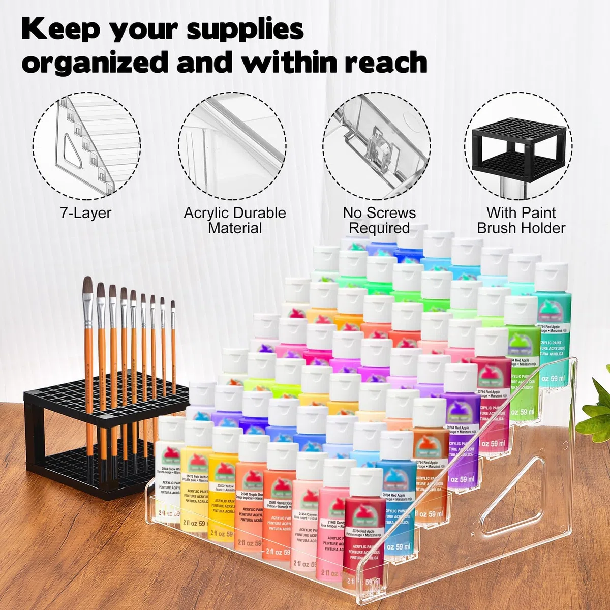 YEXEXINM Organizzatore e portapennelli per pittura acrilica a 7 livelli, supporto per pittura acrilica da tavolo, portaoggetti per dipinti acrilici, archiviazione per dipinti fai da te, modello