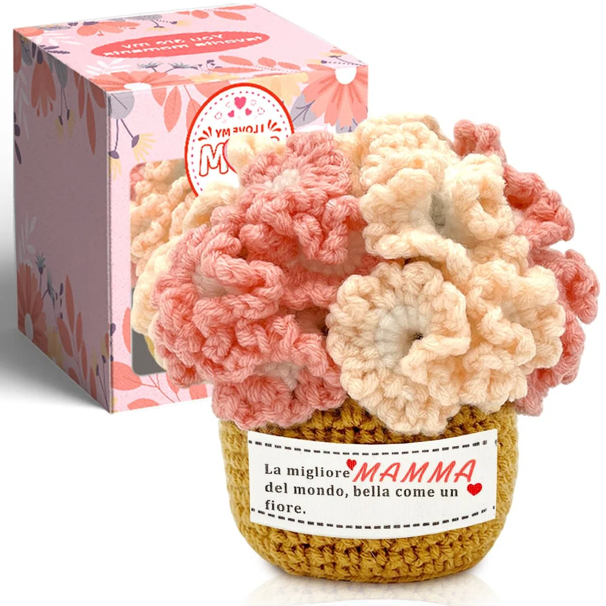 Regalo Mamma, Regalo Mamma Compleanno Decorazioni per la Vaso con Garofani all'uncinetto, la Migliore Idea regalo per la festa della mamma