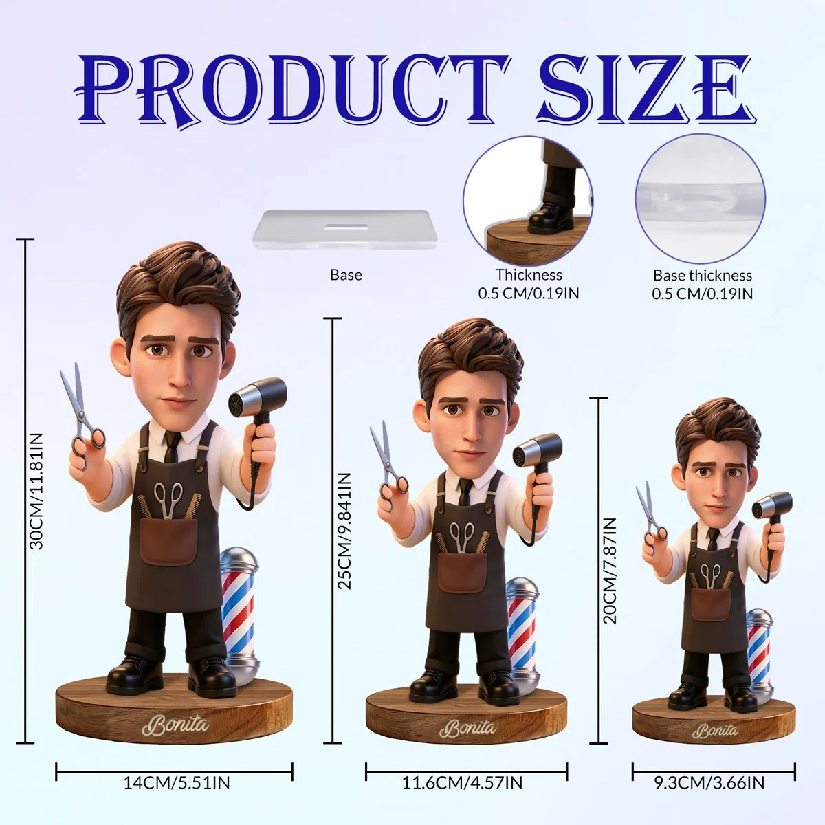 Figurine personalizzate con ritratti cartoon e soprammobili da scrivania,Statuette personalizzate in acrilico con foto per Barbiere,Regali decorativi per uomini, papà, fidanzati, mariti