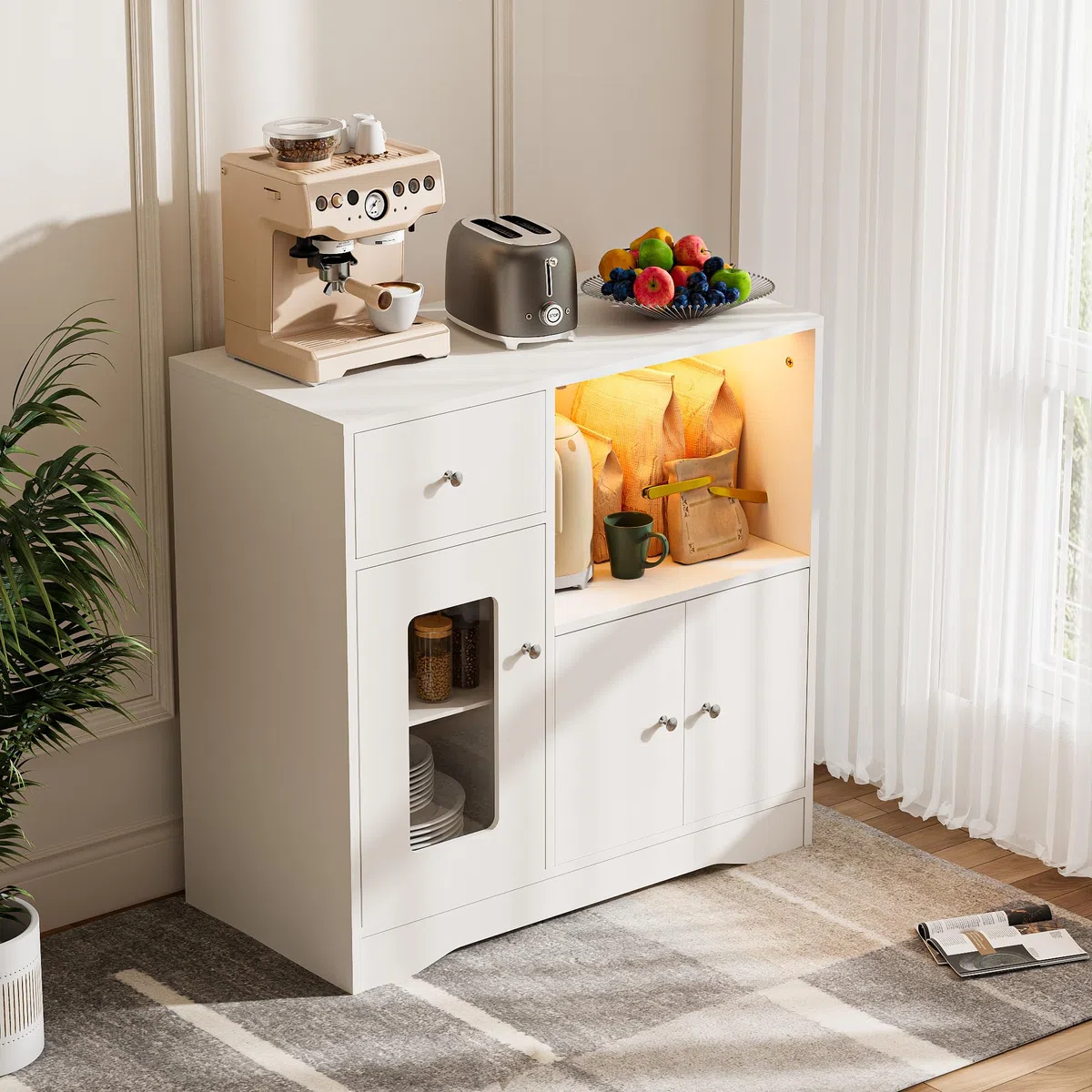 Credenza Cucina con Presa Mobile Cucina per Microonde Buffet con 1 Cassetti e 2 Armadietti Credenza Buffet 83x40x80 cm per Soggiorno Sala da Pranzo Ingresso, Bianco