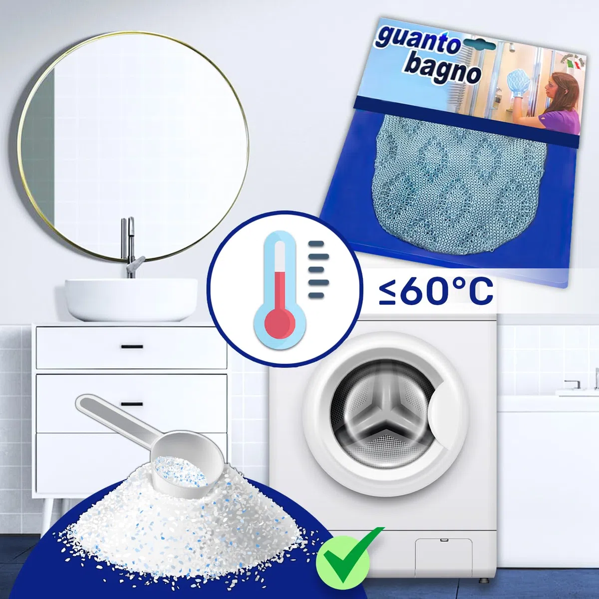 MONTERAL Guanto per la Pulizia del Bagno Cabina Doccia Sanitari Specchio - Realizzato al 100% in Viscosa - PRODOTTO IN ITALIA