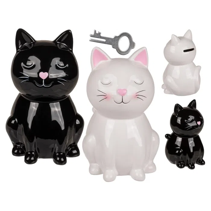 Salvadanaio in ceramica con motivo gatto, Nero, per Adulti, Amanti dei Regali, Fan dello Stile Moderno