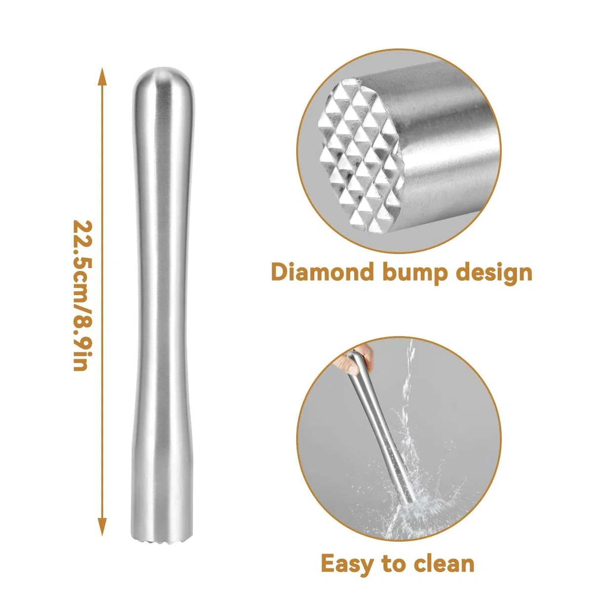 HERCHR Muddler Da Cocktail In Acciaio Inox, Limone Schiacciapatate per Tritare Cubetti Di Ghiaccio, Professionale Pestello per Creare Deliziosi Mojito