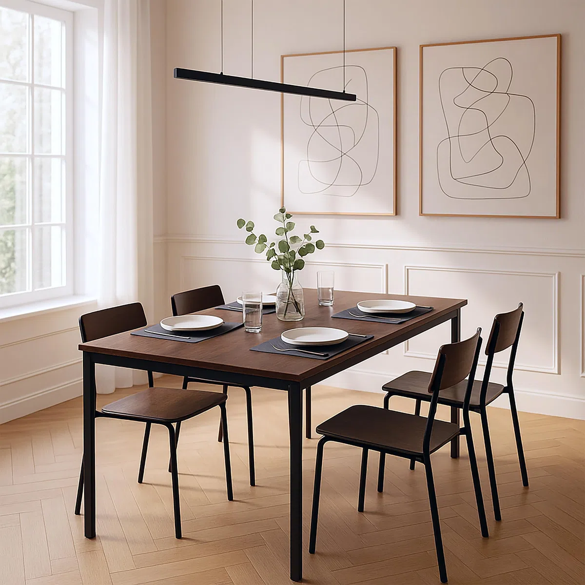 Tavolo da Pranzo Relaxdays, per 4 Persone, HLP: 76x110x60 cm, Fino a 80 kg, Effetto Rovere/Nero