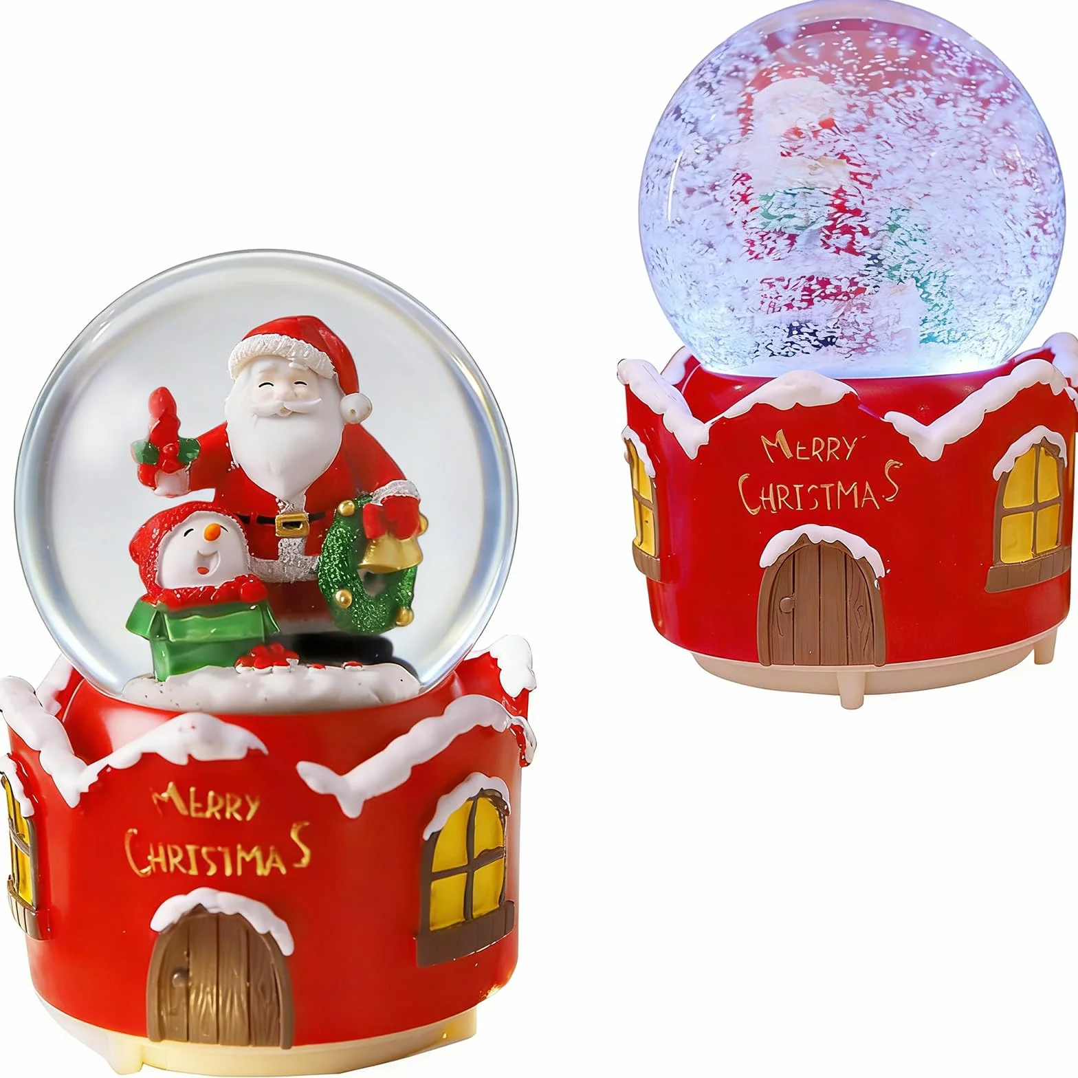 Palla di Neve Natale,Carillon Natalizio a Forma Palla di Neve con Babbo Natale,Musicale Natalizio con Neve Decorazione Ornamento Regali di Natale per Bambini (B)
